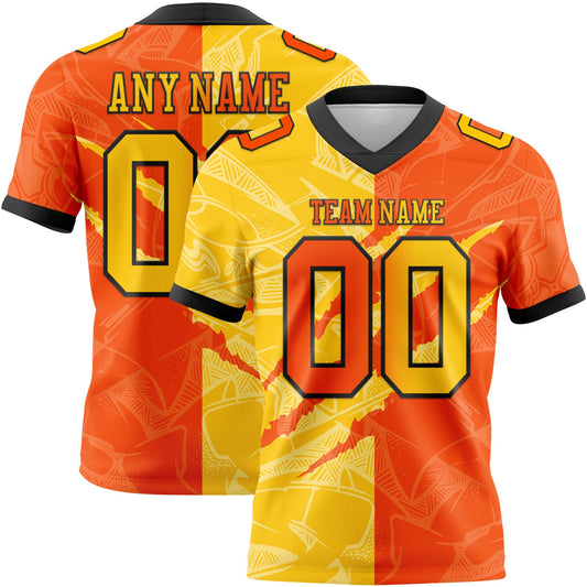 Custom Orange Yellow-Black Authentic Gradient Fashion Scratch Football Jersey - Main View