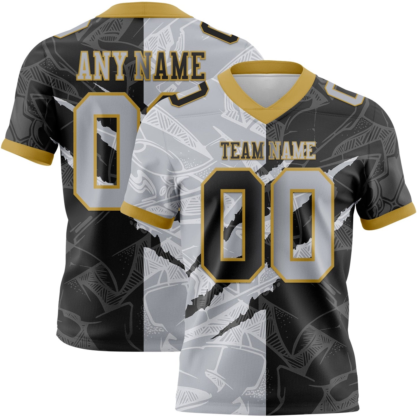Custom Black Gray-Old Gold Authentic Gradient Fashion Scratch Football Jersey - Main View