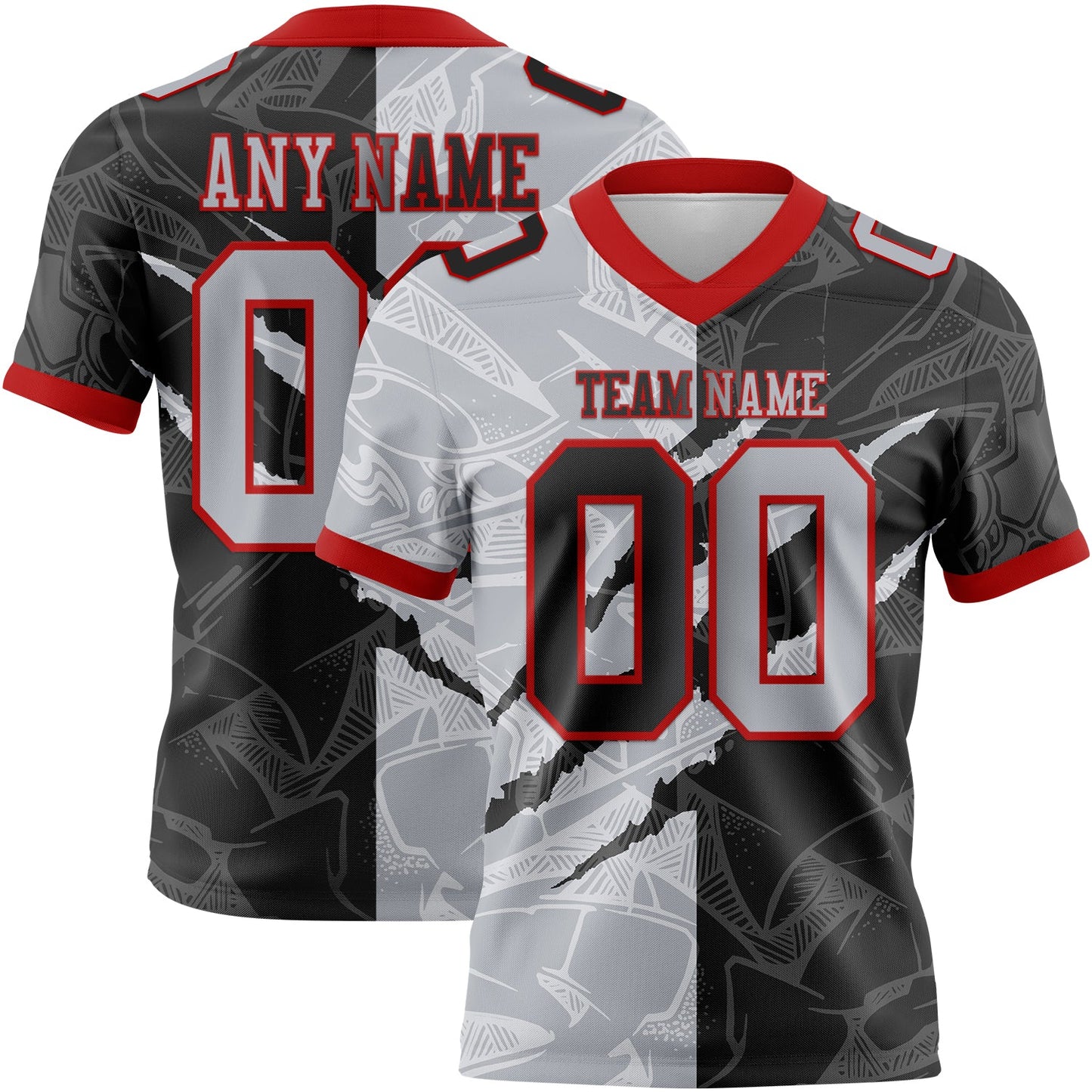 Custom Black Gray-Red Authentic Gradient Fashion Scratch Football Jersey - Main View