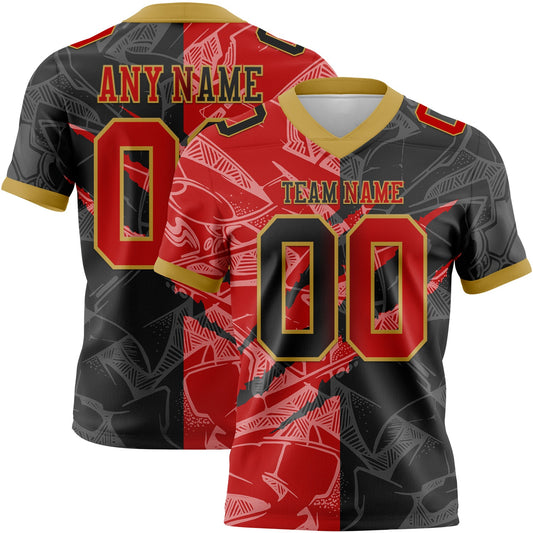 Custom Black Red-Old Gold Authentic Gradient Fashion Scratch Football Jersey - Main View