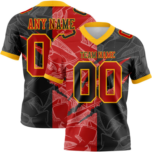 Custom Black Red-Gold Authentic Gradient Fashion Scratch Football Jersey - Main View