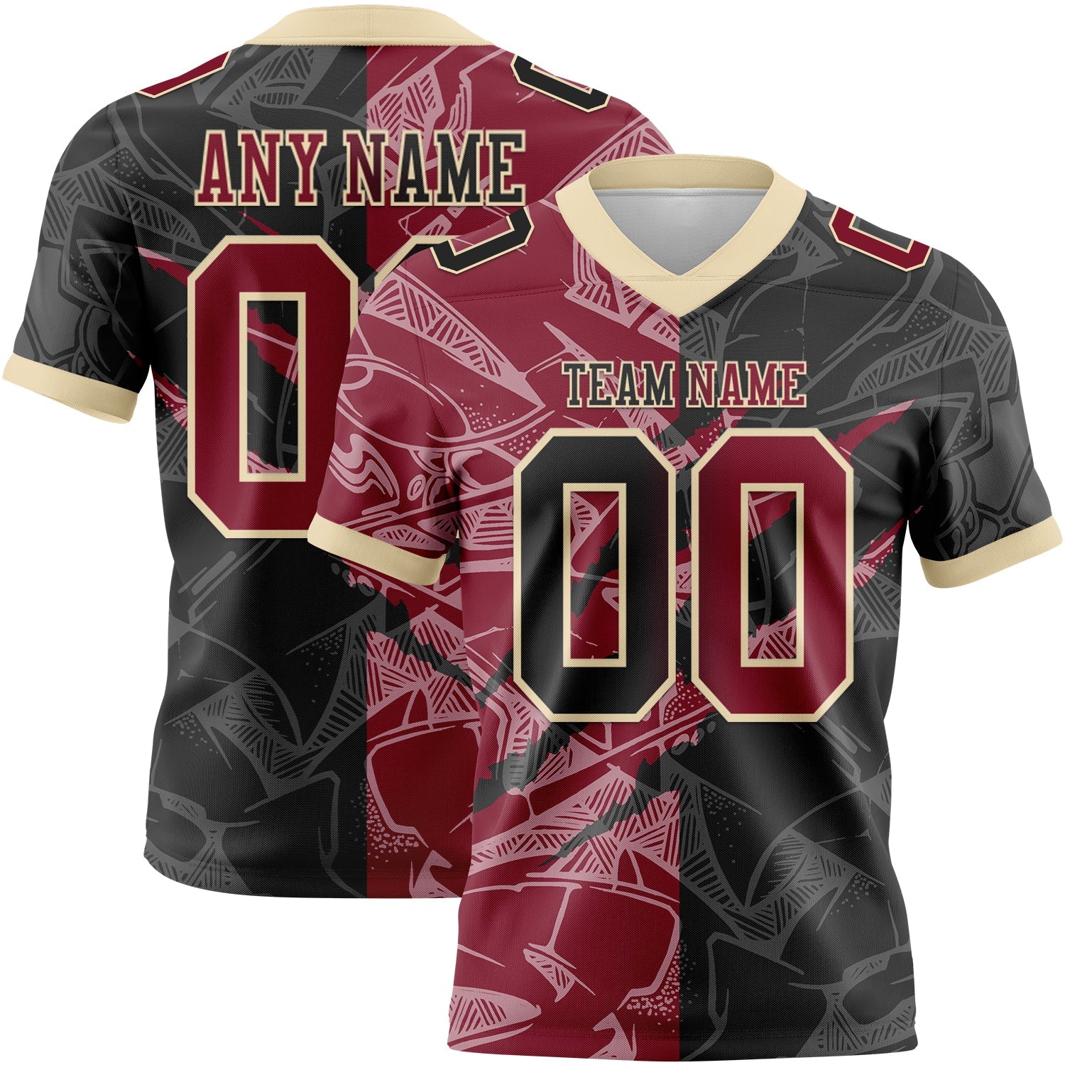 Custom Black Crimson-Cream Authentic Gradient Fashion Scratch Football Jersey - Main View