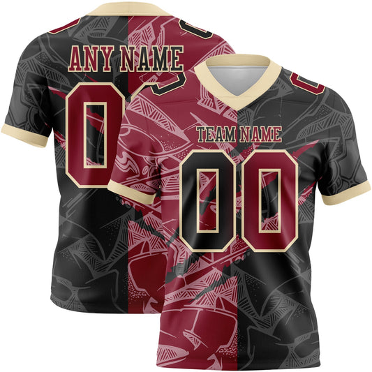 Custom Black Crimson-Cream Authentic Gradient Fashion Scratch Football Jersey - Main View