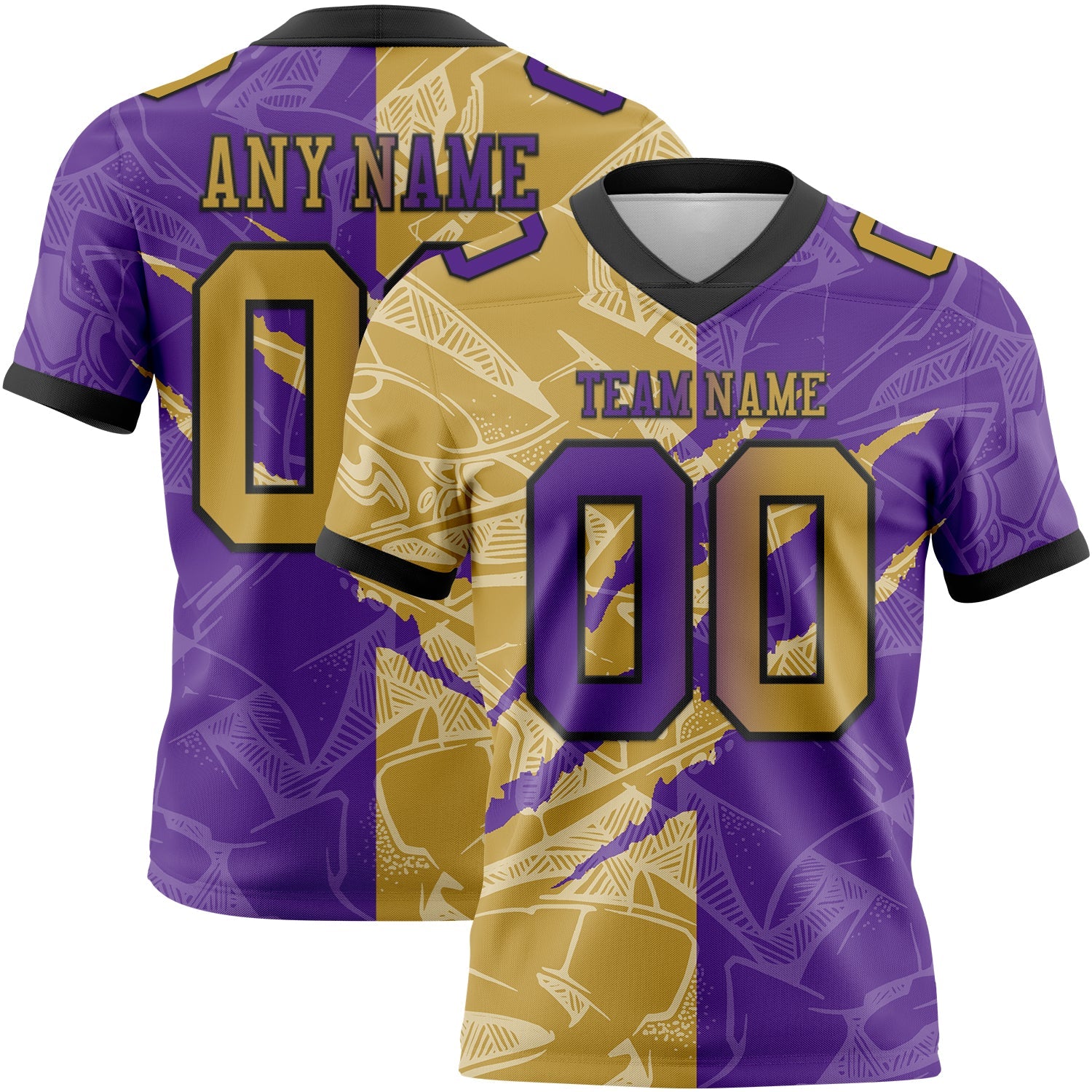 Custom Purple Old Gold-Black Authentic Gradient Fashion Scratch Football Jersey - Main View