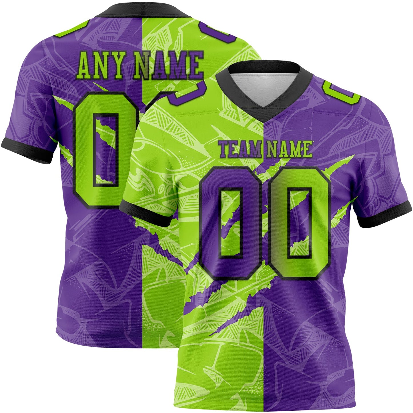 Custom Purple Neon Green-Black Authentic Gradient Fashion Scratch Football Jersey - Main View