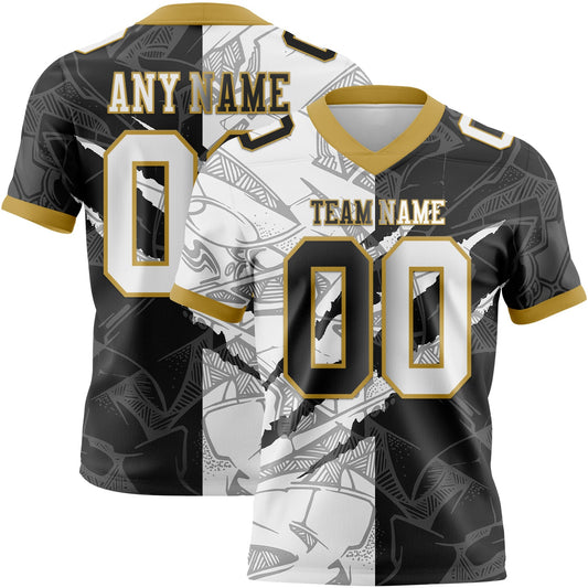Custom Black White-Old Gold Authentic Gradient Fashion Scratch Football Jersey - Main View