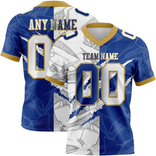 Custom Royal White-Old Gold Authentic Gradient Fashion Scratch Football Jersey - Main View