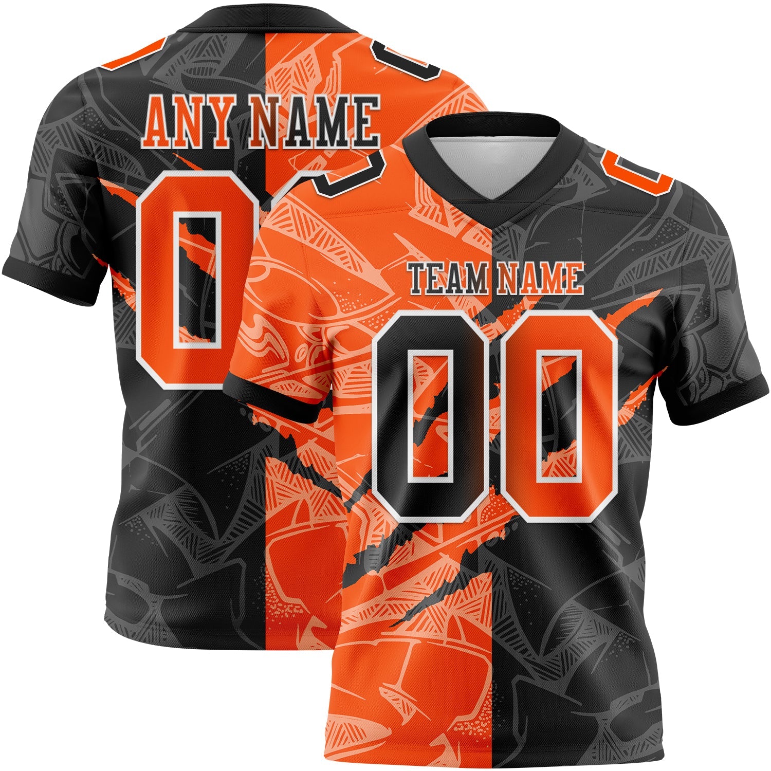 Custom Black Orange-White Authentic Gradient Fashion Scratch Football Jersey - Main View