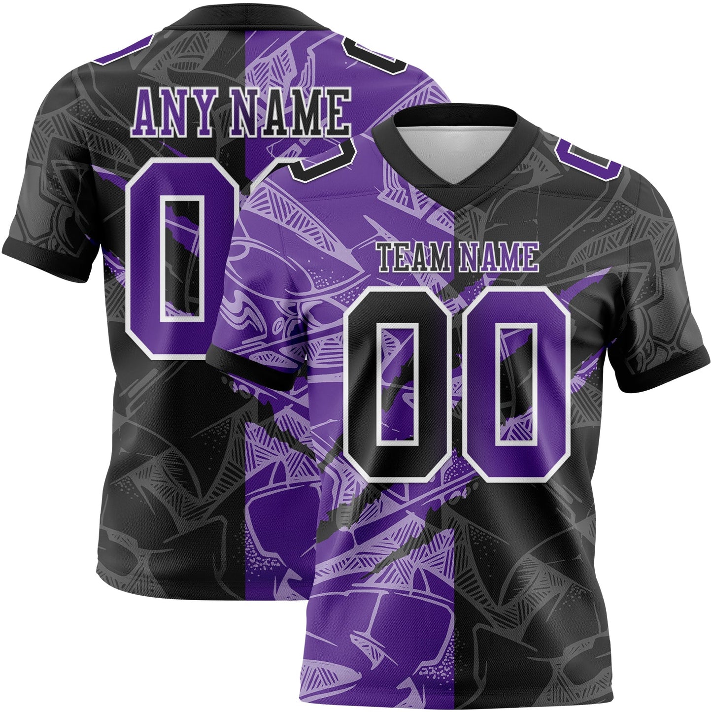 Custom Black Purple-White Authentic Gradient Fashion Scratch Football Jersey - Main View