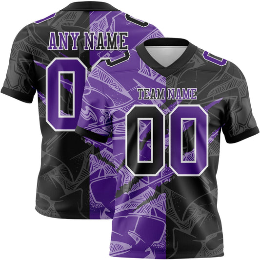 Custom Black Purple-White Authentic Gradient Fashion Scratch Football Jersey - Main View