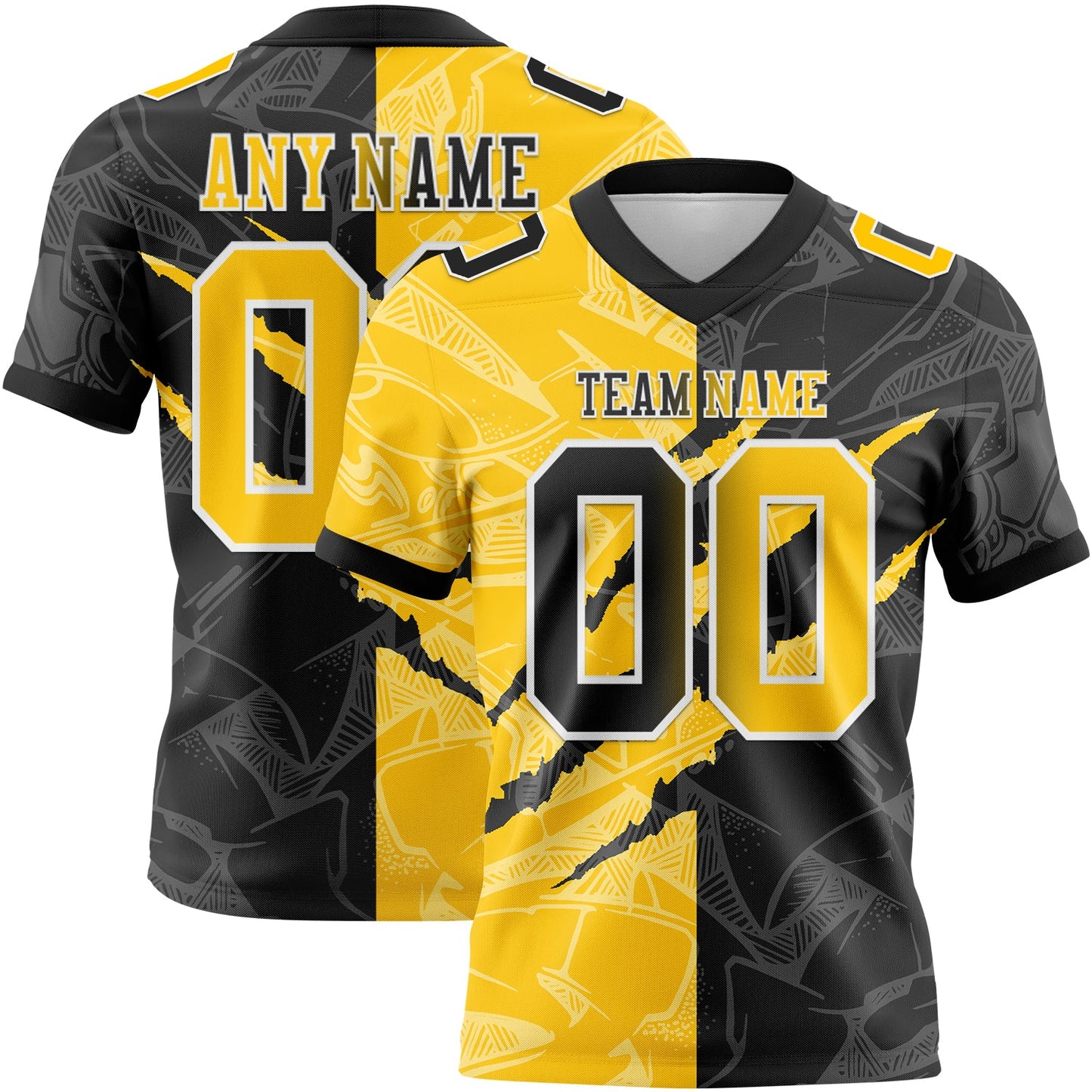 Custom Black Yellow-White Authentic Gradient Fashion Scratch Football Jersey - Main View