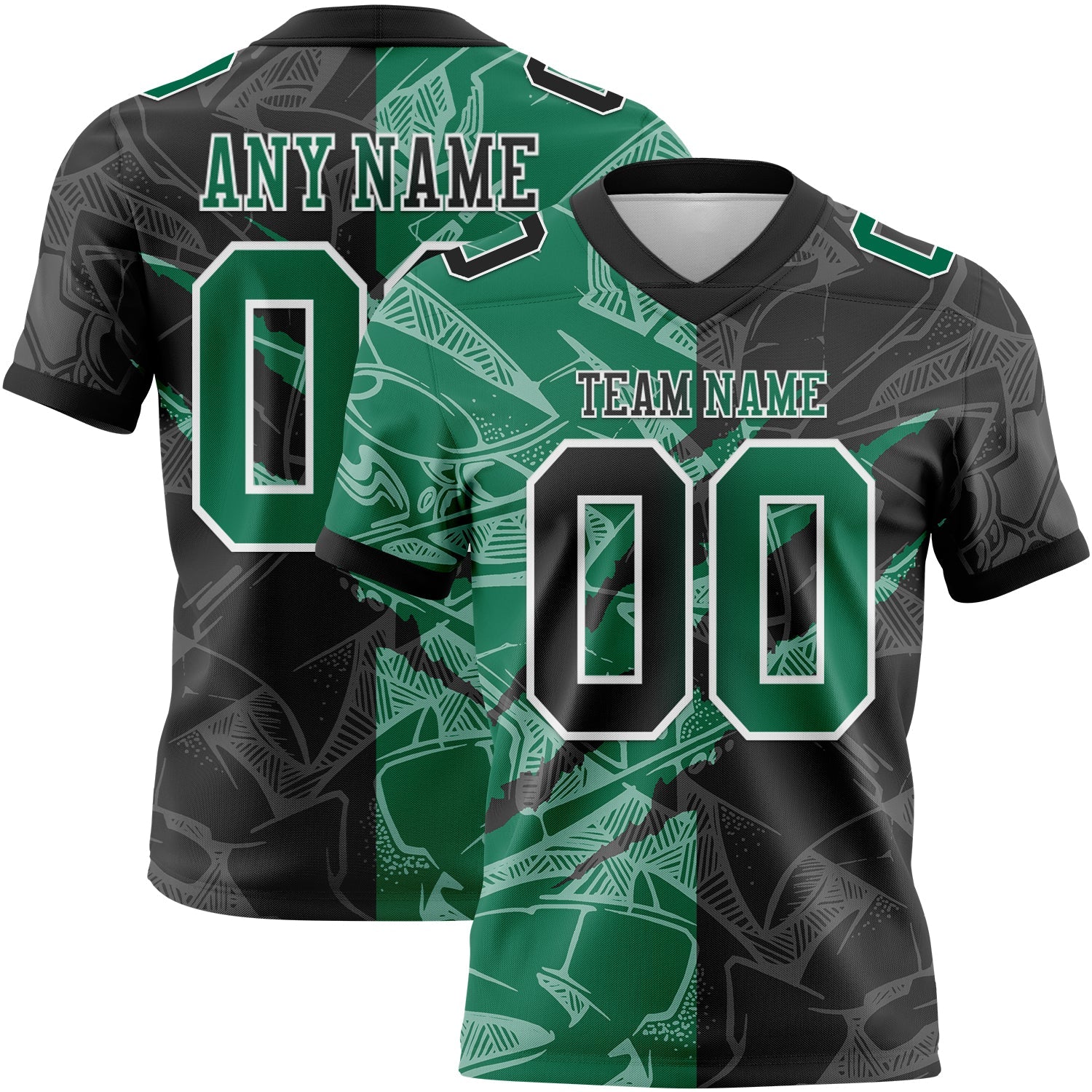 Custom Black Kelly Green-White Authentic Gradient Fashion Scratch Football Jersey - Main View