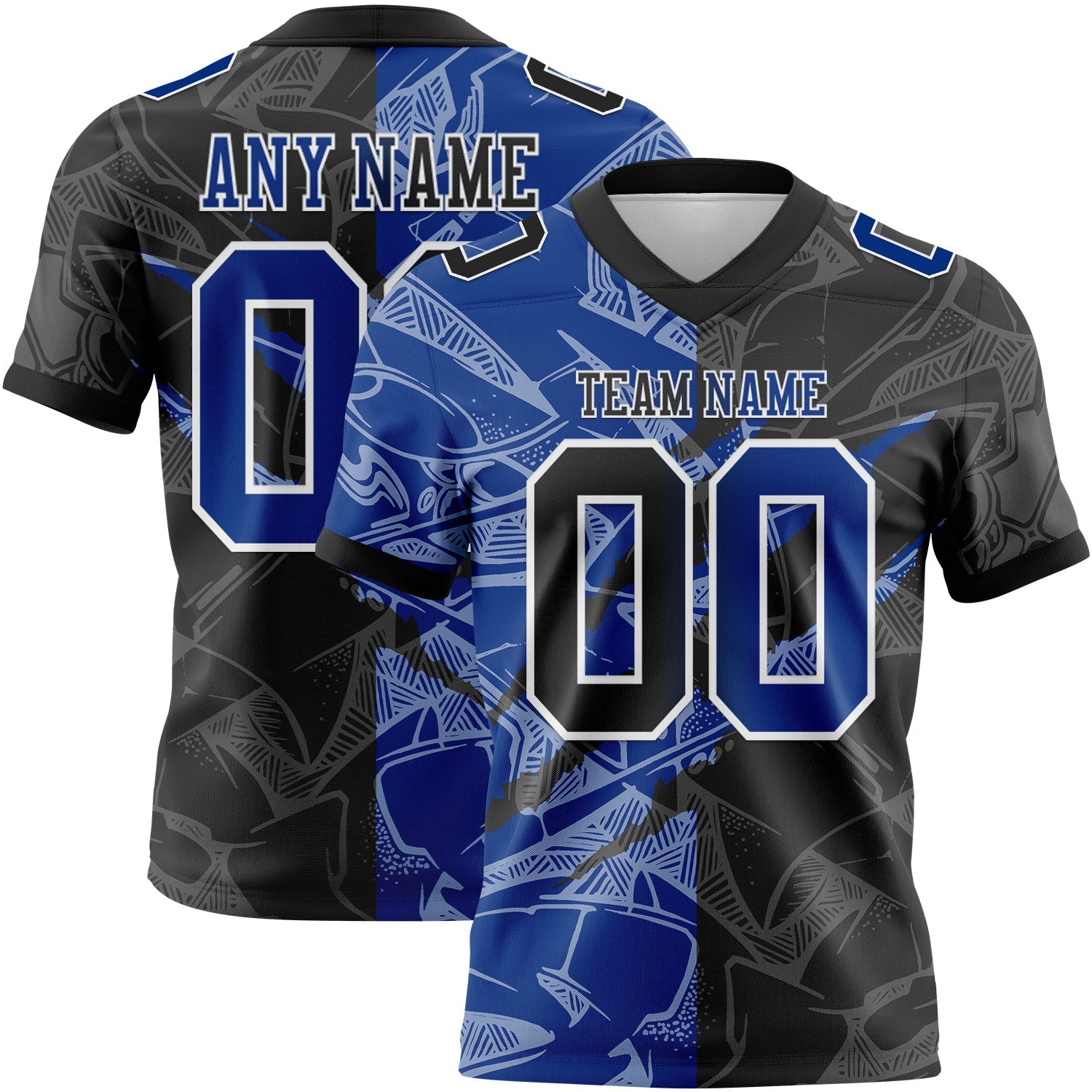 Custom Black Royal-White Authentic Gradient Fashion Scratch Football Jersey - Main View