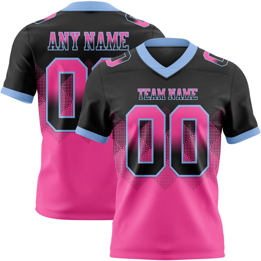 Custom Black Pink-Light Blue Authentic Gradient Square Shape 7V7 Flag Football Jersey - Main View