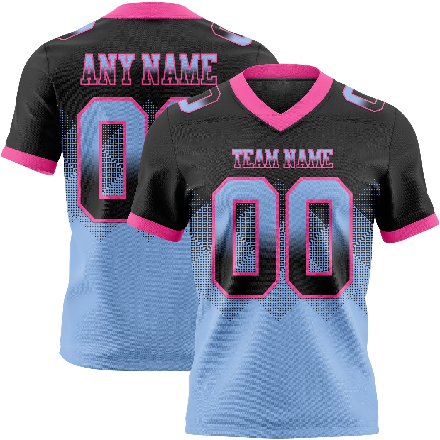 Custom Black Light Blue-Pink Authentic Gradient Square Shape 7V7 Flag Football Jersey - Main View