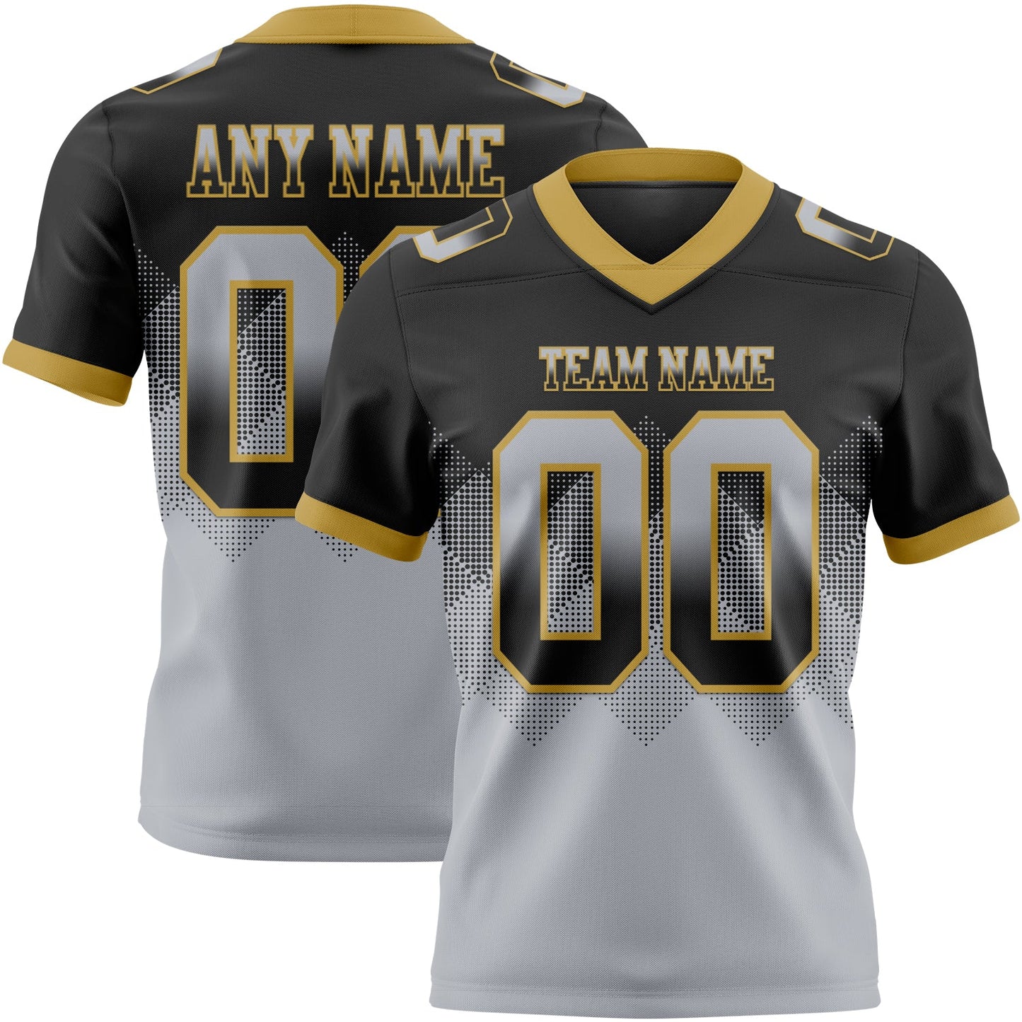 Custom Black Gray-Old Gold Authentic Gradient Square Shape 7V7 Flag Football Jersey - Main View