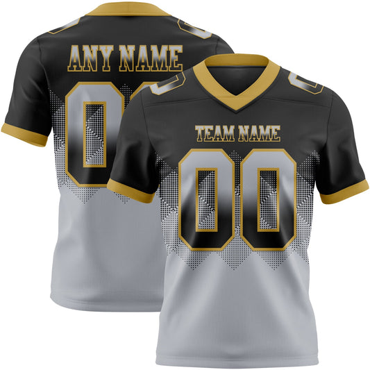 Custom Black Gray-Old Gold Authentic Gradient Square Shape 7V7 Flag Football Jersey - Main View