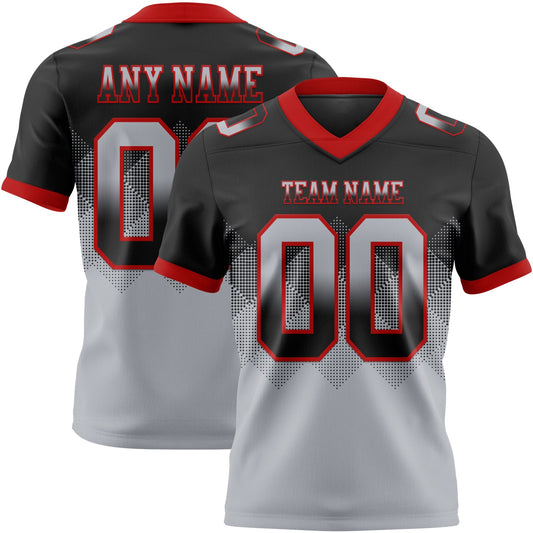 Custom Black Gray-Red Authentic Gradient Square Shape 7V7 Flag Football Jersey - Main View