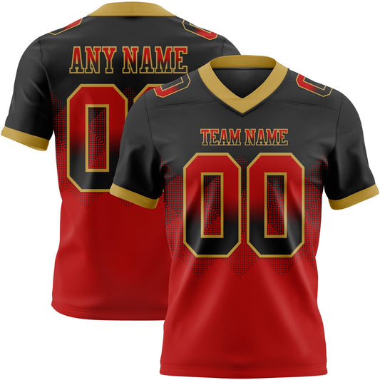 Custom Black Red-Old Gold Authentic Gradient Square Shape 7V7 Flag Football Jersey - Main View