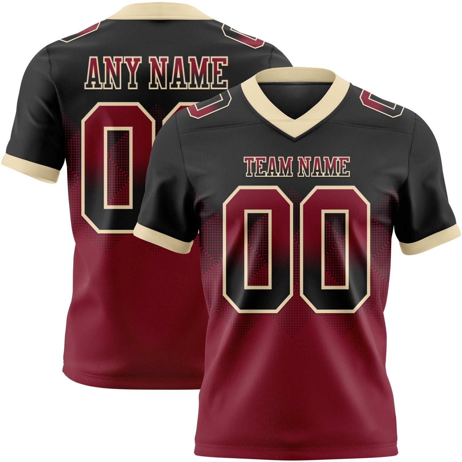Custom Black Crimson-Cream Authentic Gradient Square Shape 7V7 Flag Football Jersey - Main View