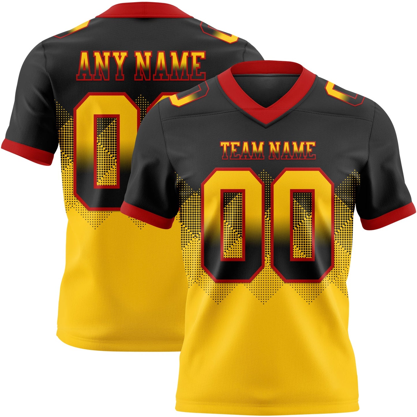 Custom Black Yellow-Red Authentic Gradient Square Shape 7V7 Flag Football Jersey - Main View