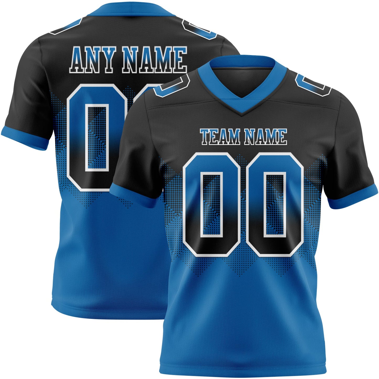 Custom Black Blue-White Authentic Gradient Square Shape 7V7 Flag Football Jersey - Main View