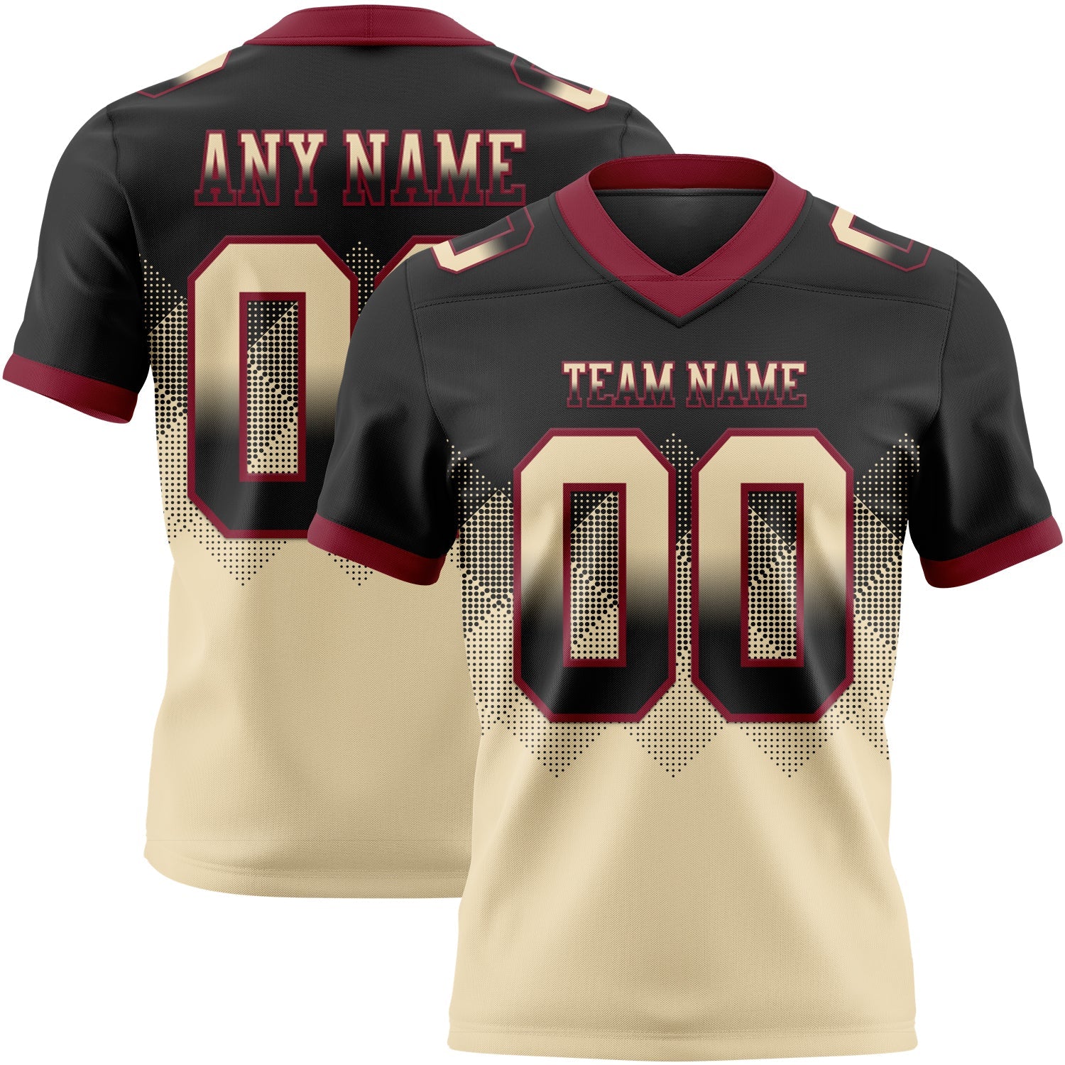 Custom Black Cream-Crimson Authentic Gradient Square Shape 7V7 Flag Football Jersey - Main View