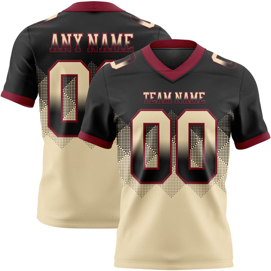 Custom Black Cream-Crimson Authentic Gradient Square Shape 7V7 Flag Football Jersey - Main View