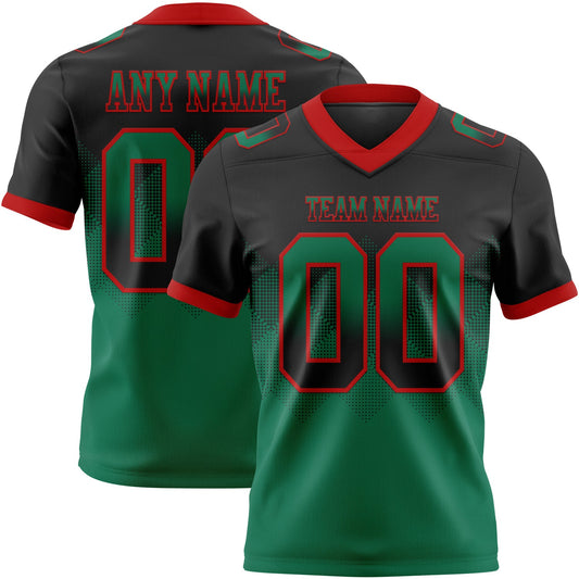 Custom Black Kelly Green-Red Authentic Gradient Square Shape 7V7 Flag Football Jersey - Main View