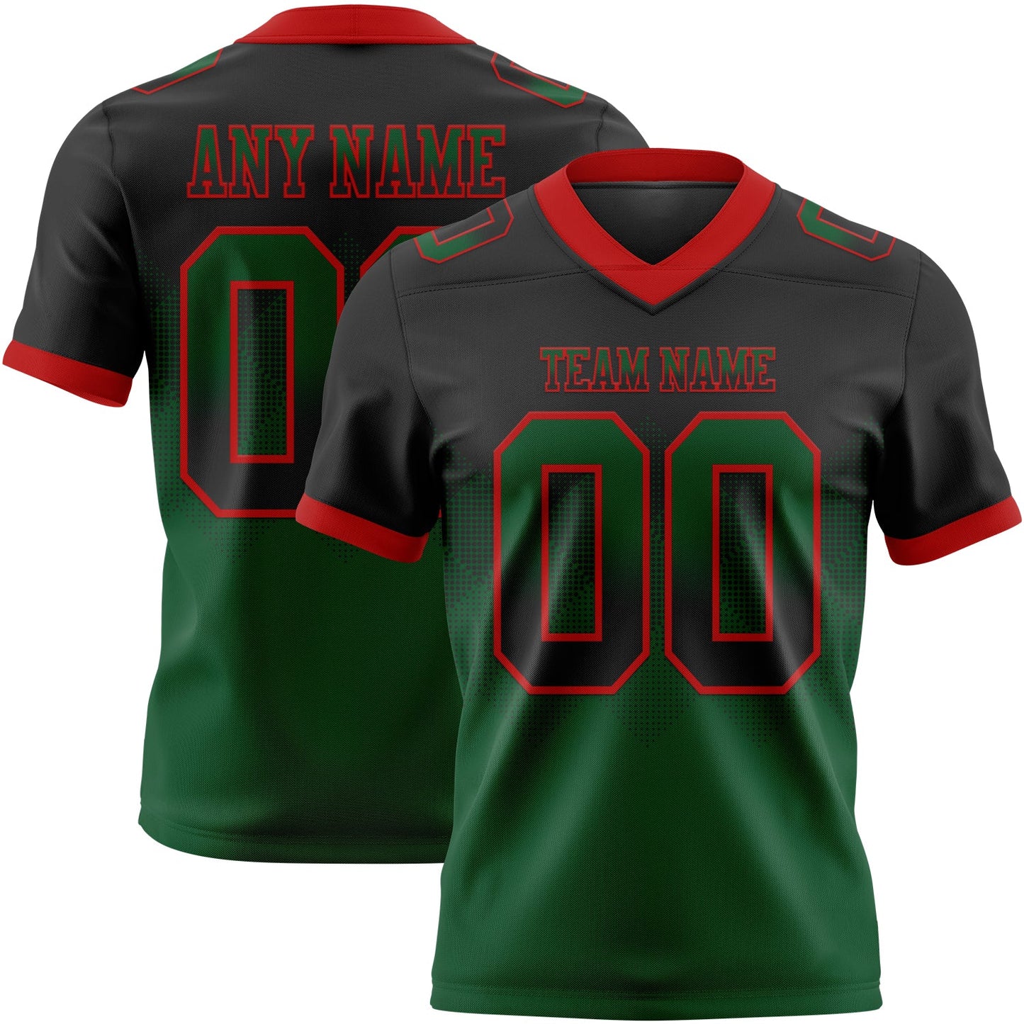 Custom Black Green-Red Authentic Gradient Square Shape 7V7 Flag Football Jersey - Main View