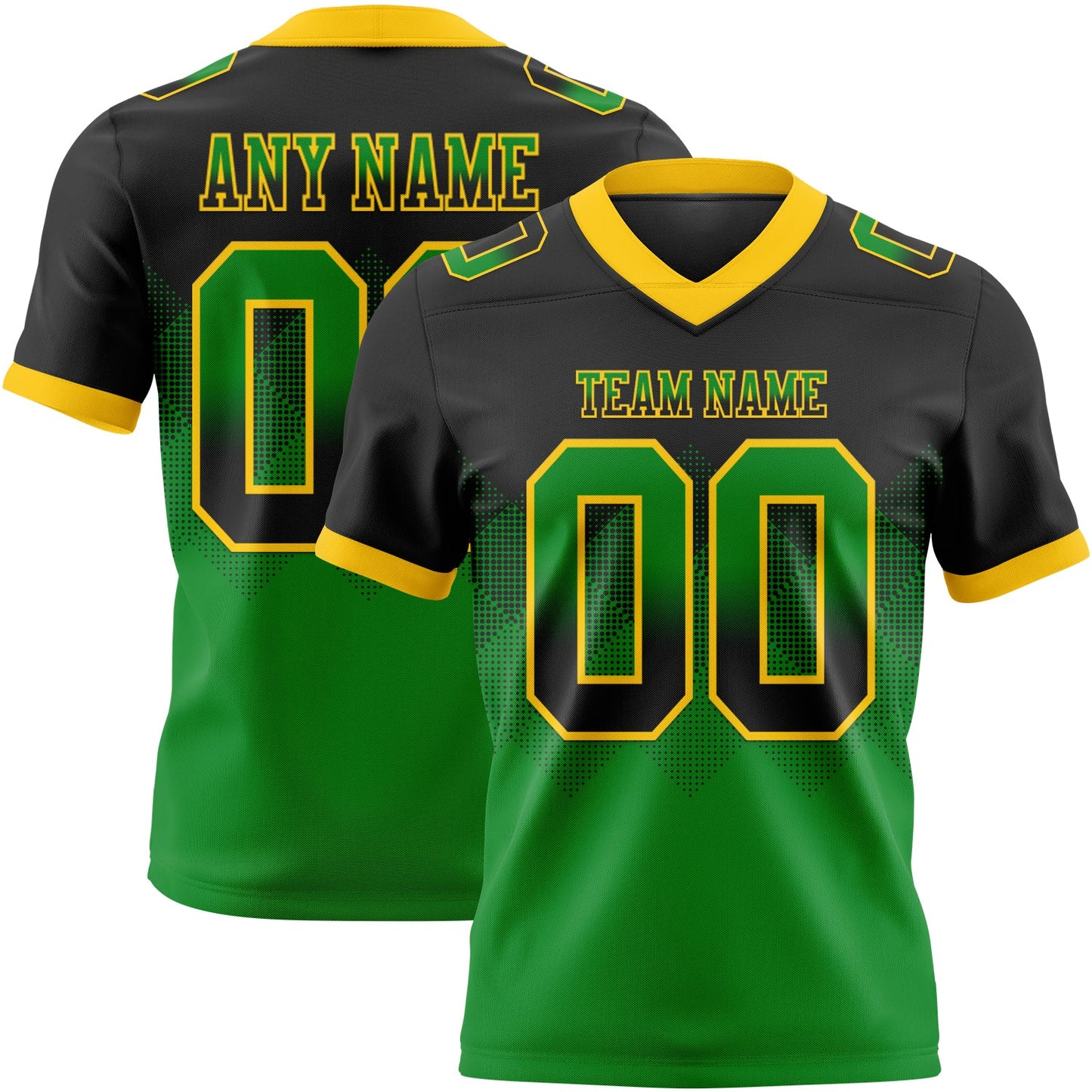 Custom Black Grass Green-Yellow Authentic Gradient Square Shape 7V7 Flag Football Jersey - Main View