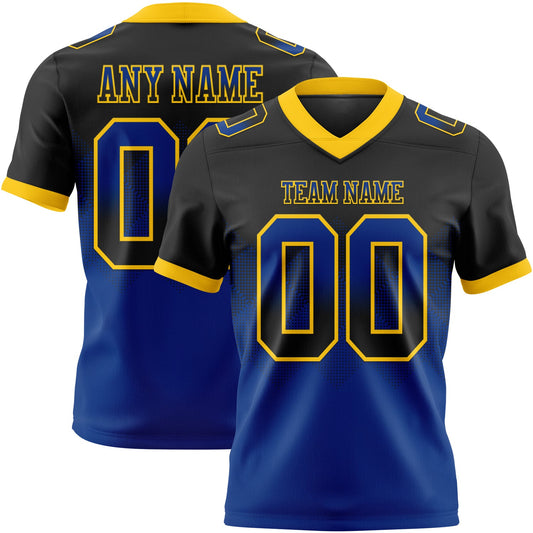 Custom Black Royal-Yellow Authentic Gradient Square Shape 7V7 Flag Football Jersey - Main View
