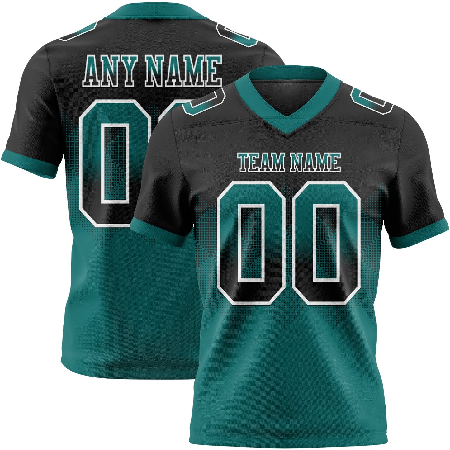Custom Black Teal-White Authentic Gradient Square Shape 7V7 Flag Football Jersey - Main View