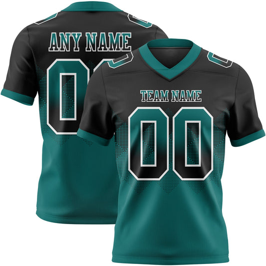 Custom Black Teal-White Authentic Gradient Square Shape 7V7 Flag Football Jersey - Main View