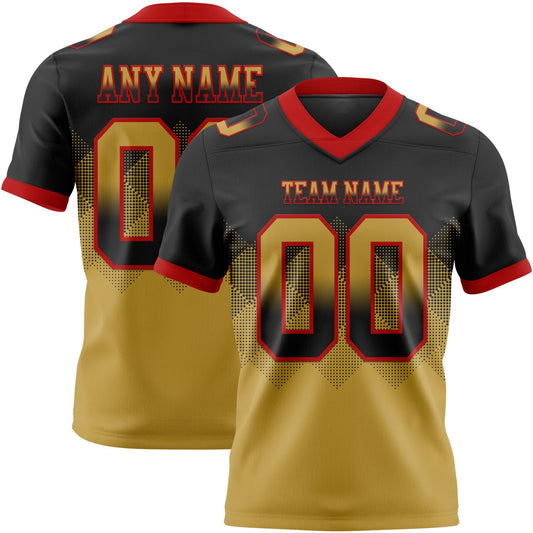 Custom Black Old Gold-Red Authentic Gradient Square Shape 7V7 Flag Football Jersey - Main View