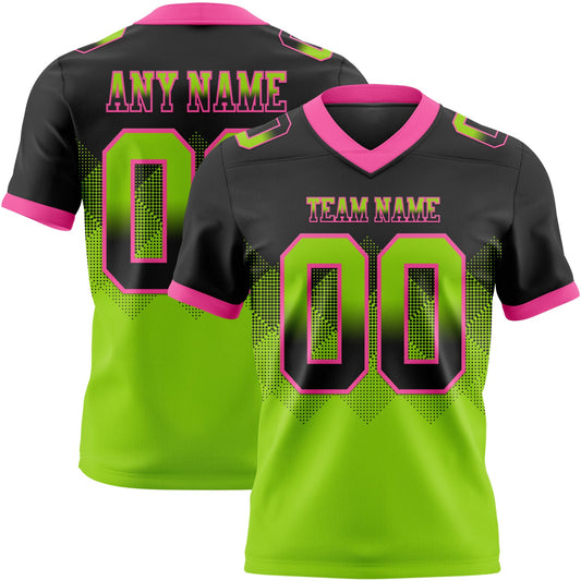 Custom Black Neon Green-Pink Authentic Gradient Square Shape 7V7 Flag Football Jersey - Main View