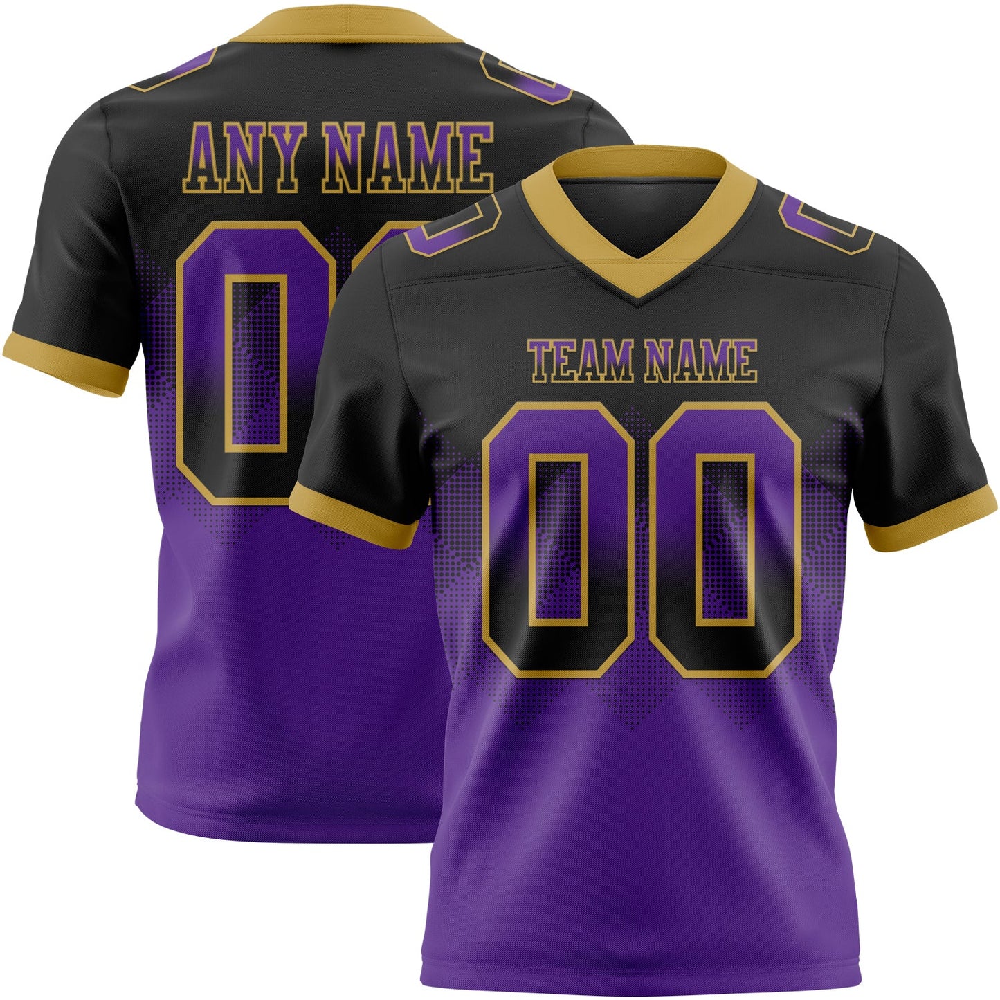 Custom Black Purple-Old Gold Authentic Gradient Square Shape 7V7 Flag Football Jersey - Main View