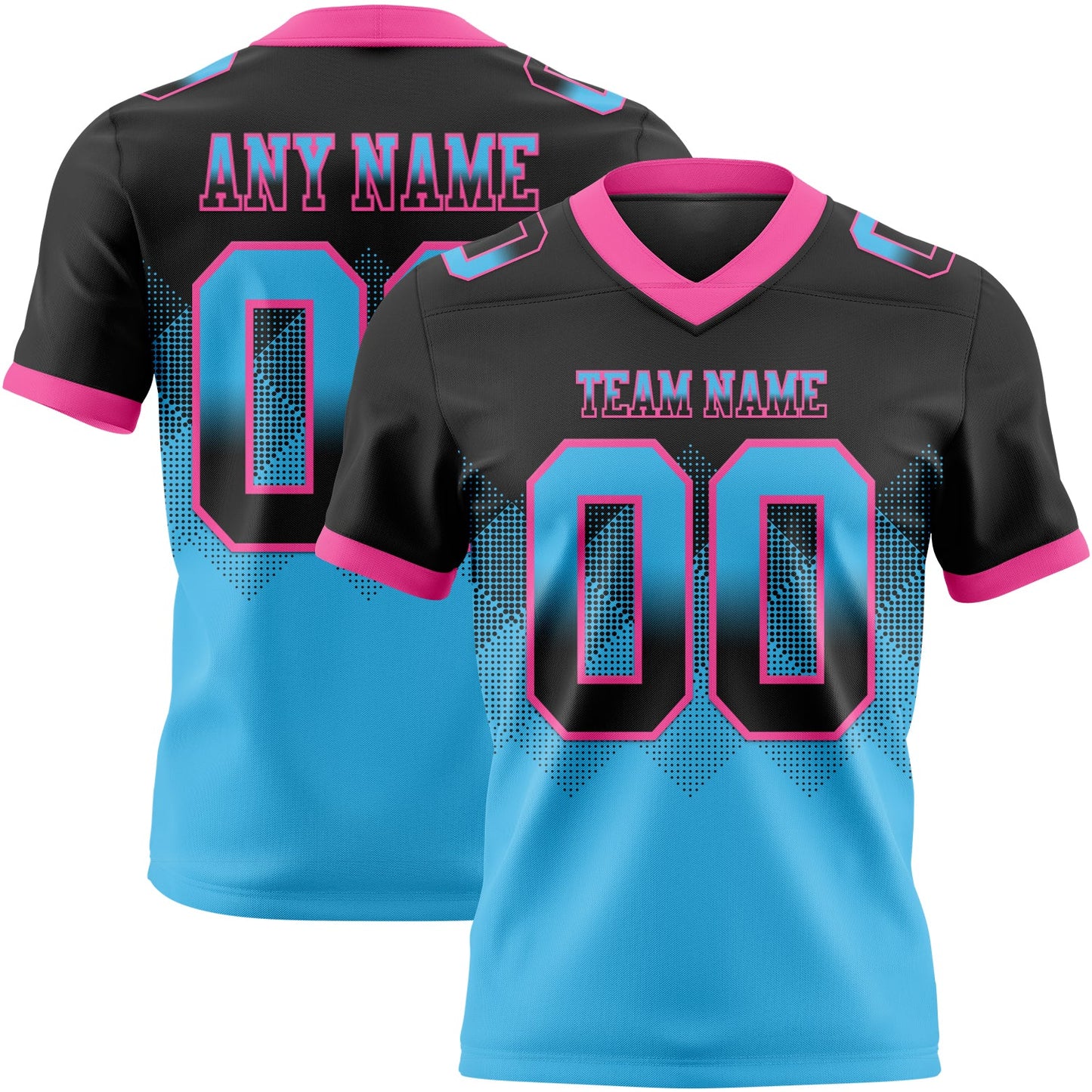 Custom Black Sky Blue-Pink Authentic Gradient Square Shape 7V7 Flag Football Jersey - Main View