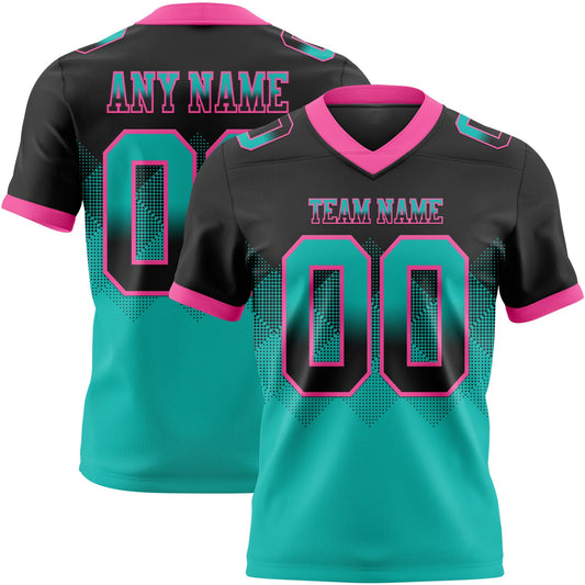 Custom Black Aqua-Pink Authentic Gradient Square Shape 7V7 Flag Football Jersey - Main View