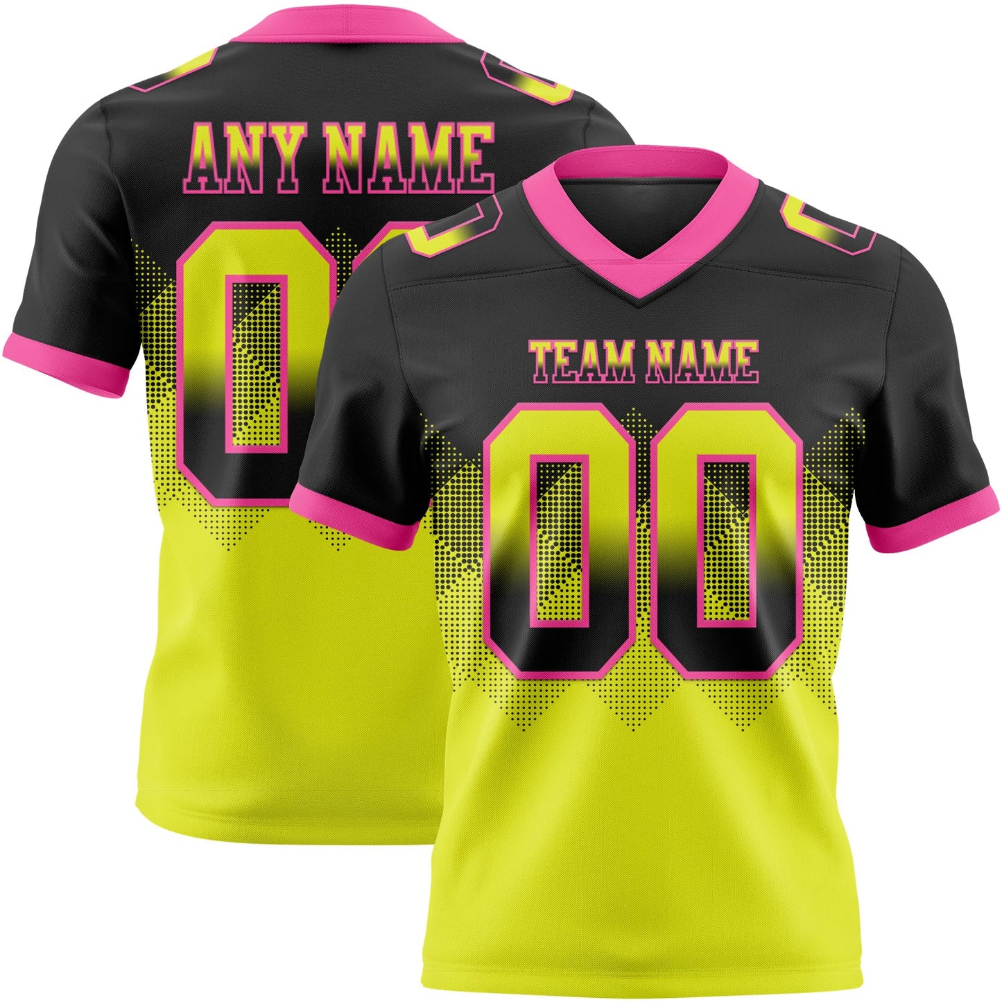 Custom Black Neon Yellow-Pink Authentic Gradient Square Shape 7V7 Flag Football Jersey - Main View