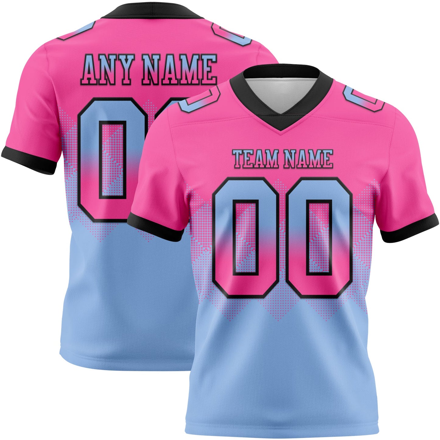 Custom Pink Light Blue-Black Authentic Gradient Square Shape 7V7 Flag Football Jersey - Main View