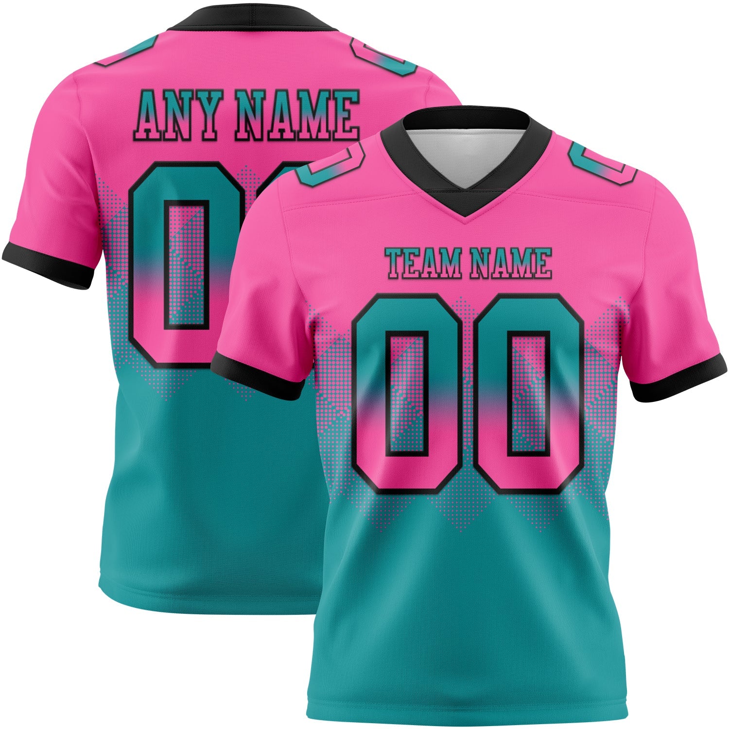 Custom Pink Teal-Black Authentic Gradient Square Shape 7V7 Flag Football Jersey - Main View