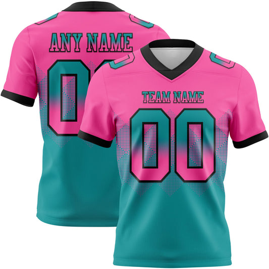 Custom Pink Teal-Black Authentic Gradient Square Shape 7V7 Flag Football Jersey - Main View