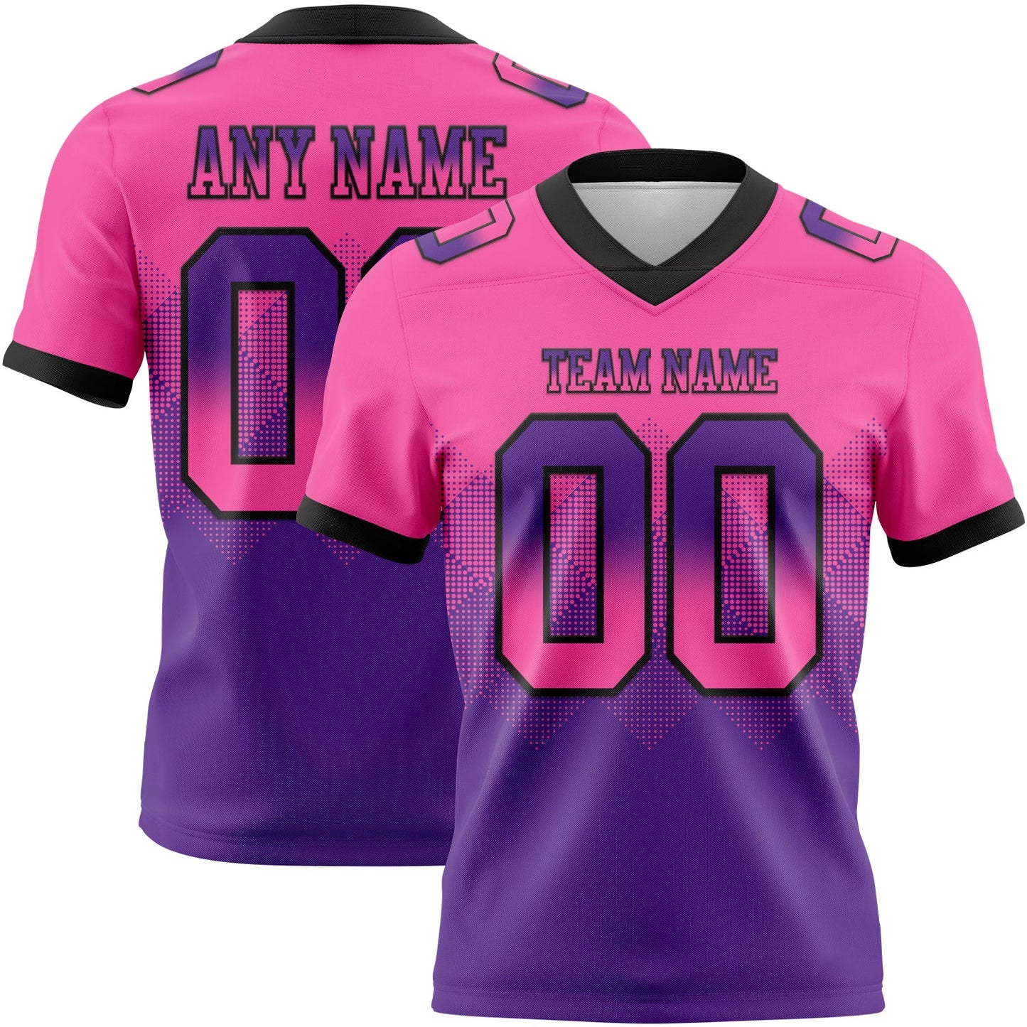 Custom Pink Purple-Black Authentic Gradient Square Shape 7V7 Flag Football Jersey - Main View