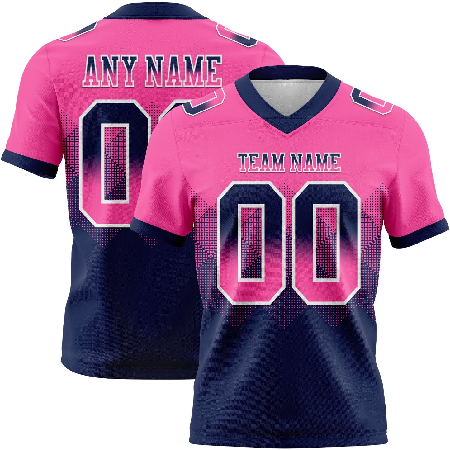 Custom Pink Navy-White Authentic Gradient Square Shape 7V7 Flag Football Jersey - Main View