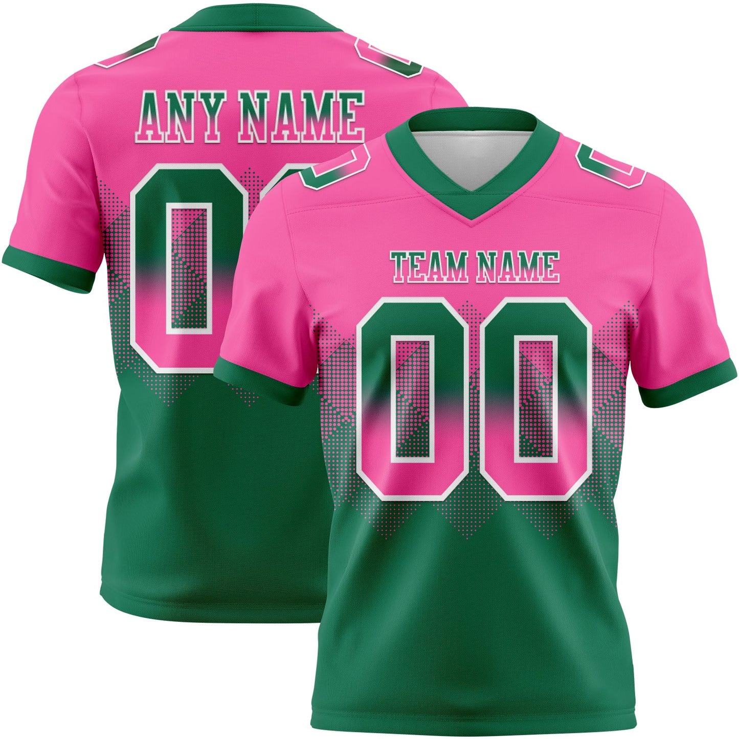 Custom Pink Kelly Green-White Authentic Gradient Square Shape 7V7 Flag Football Jersey - Main View