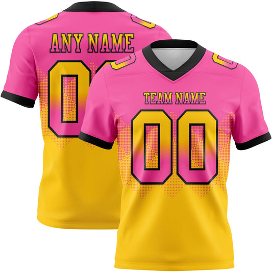 Custom Pink Yellow-Black Authentic Gradient Square Shape 7V7 Flag Football Jersey - Main View
