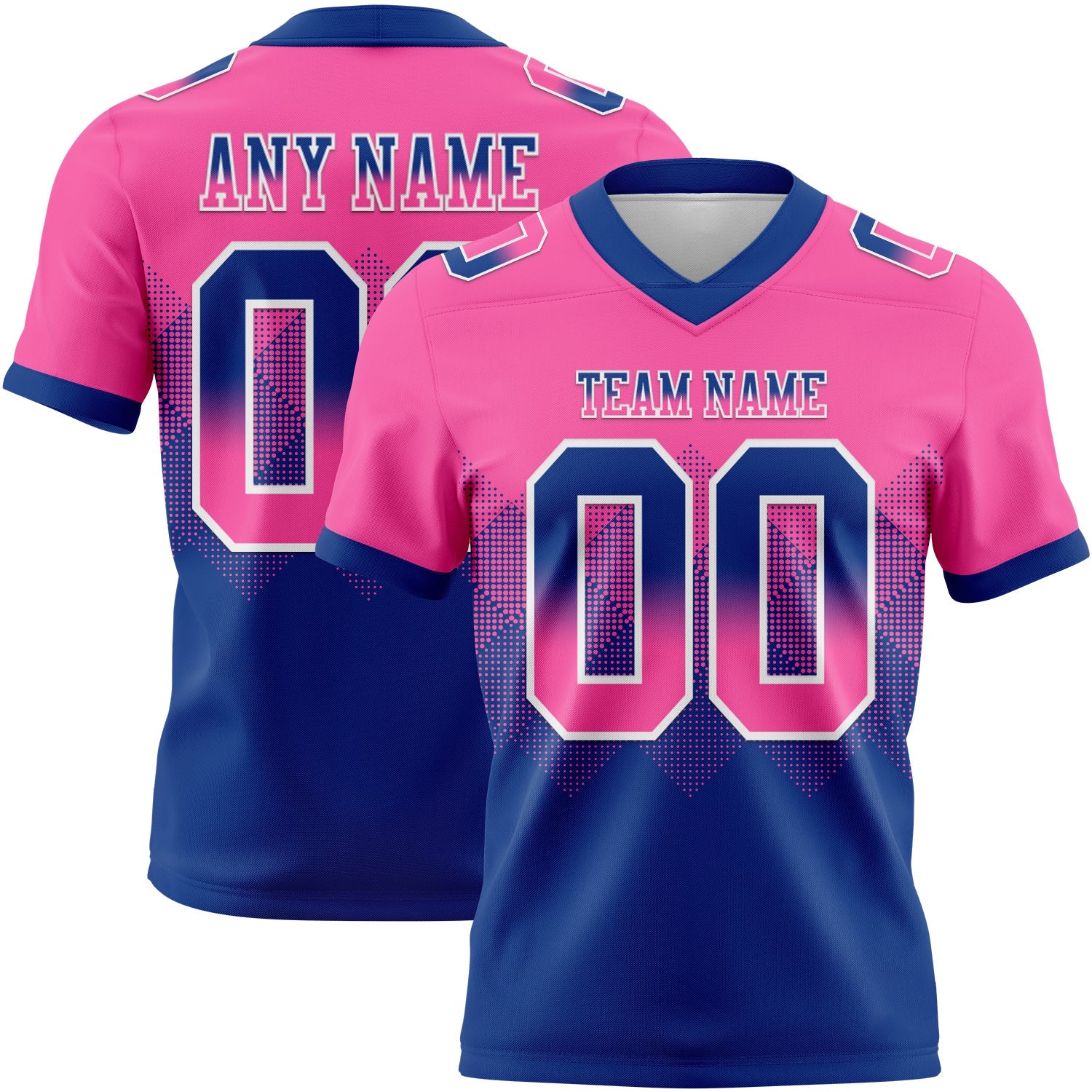 Custom Pink Royal-White Authentic Gradient Square Shape 7V7 Flag Football Jersey - Main View