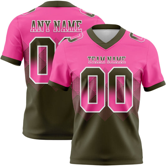 Custom Pink Olive-White Authentic Gradient Square Shape 7V7 Flag Football Jersey - Main View
