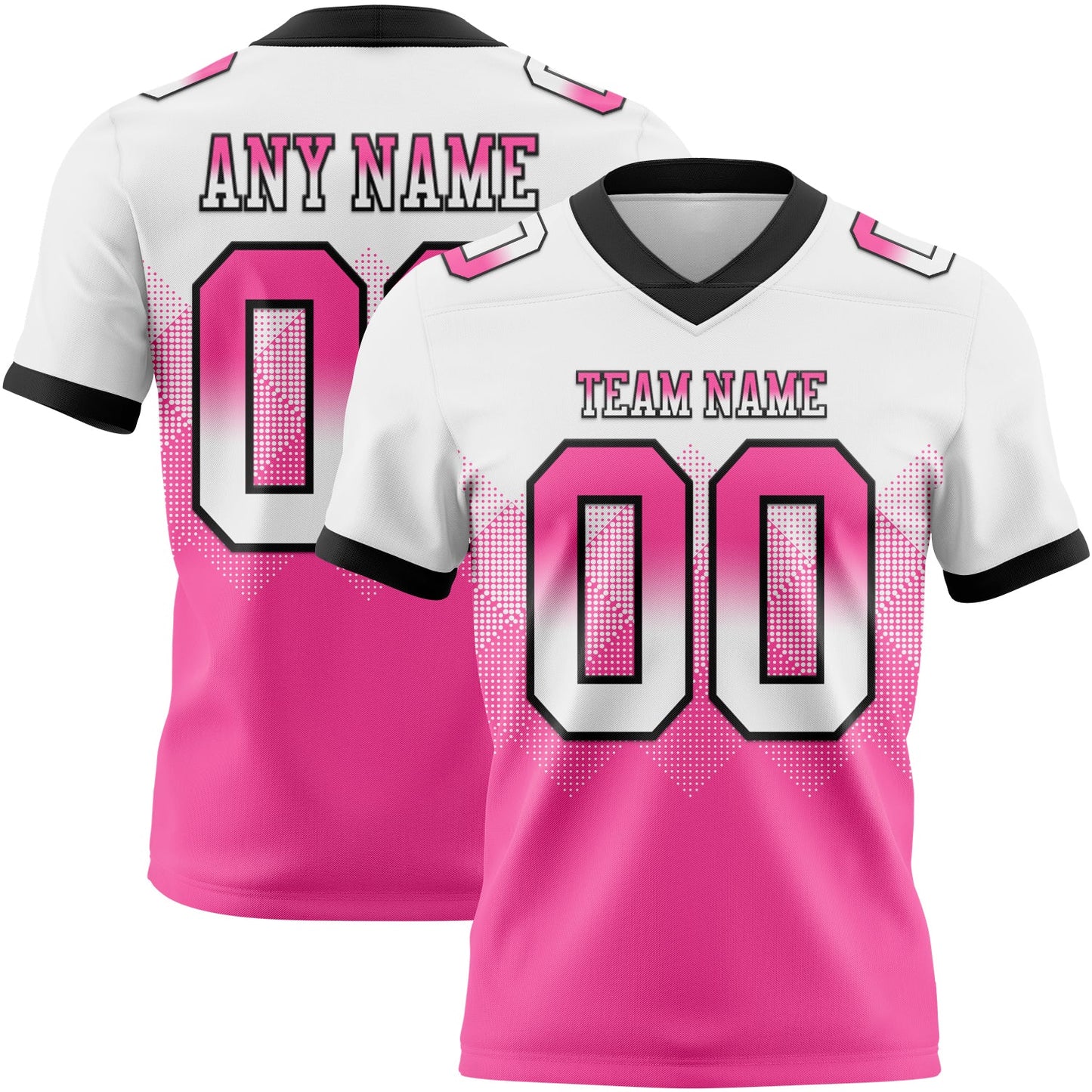 Custom White Pink-Black Authentic Gradient Square Shape 7V7 Flag Football Jersey - Main View